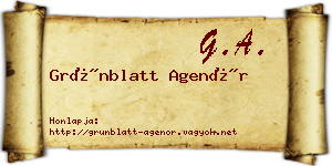 Grünblatt Agenór névjegykártya